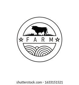 Illustration cattle Angus badge emblem logo vector design 