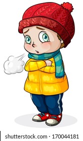 Illustration of a Caucasian baby feeling cold on a white background