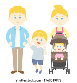 Illustration of a Caucasian family of four.