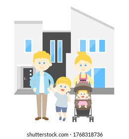 Illustration of Caucasian family and own home.