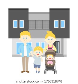 Illustration of Caucasian family and own home.
