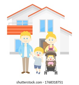 Illustration of Caucasian family and own home.