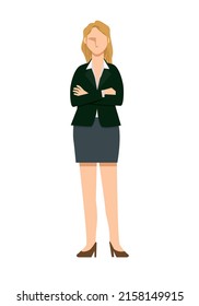 Illustration of a Caucasian female businessman with arms folded 8 life-size white background business image