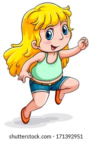 Illustration of a Caucasian girl dancing on a white background