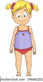 Illustration of a Caucasian Girl Wearing Female Undies