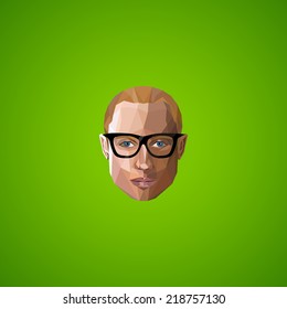 illustration with an caucasian guy face in polygonal style  