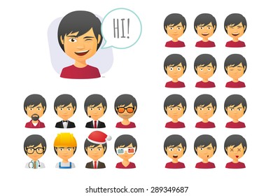 Illustration of a caucasian   male cartoon avatar set