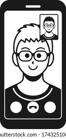 Illustration of a Caucasian man making a videophone call.