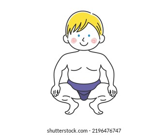 An illustration of a Caucasian man from the sumo club, wearing a mawashi.