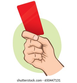 Illustration Of Caucasian Person, Hand Holding A Red Card. Ideal For Sports Catalogs, Informative And Institutional Guides