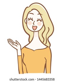 Illustration of  caucasian woman giving a guide