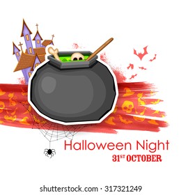 illustration of cauldron with skull in Halloween Night