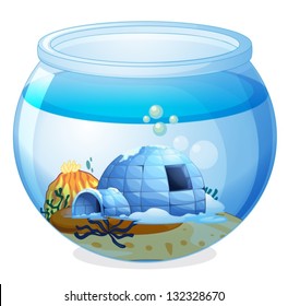 Ilustração de uma caverna dentro do aquário sobre um fundo branco