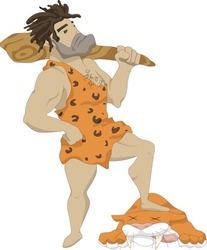 Illustration Of A Caveman With A Club In His Hands And Killed Lion
