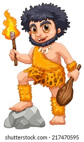 Illustration of a caveman with fire