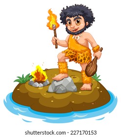 Illustration Of A Caveman And Fire