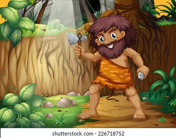 ilustración de un hombre de las cavernas en la jungla