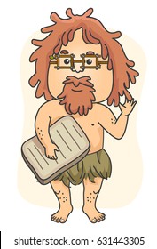 Illustration eines Caveman, der einen Stone Board hält und einen Historianlehrer vertritt