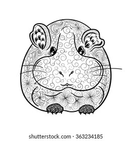 Illustration "Cavy" was created in doodling style in black and white colors.  Painted image is isolated on white background.
