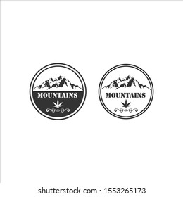 illustration Cbd Mountain logo marijuana hills green landscape 
herbal store agriculture medicine medical cannabis farm garden forest plant vector design icon label vintage peak leaf mount smoke tree