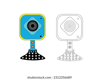 Ilustración de la cámara cctv sobre fondo blanco. cc tv en tecnología digital para la seguridad Símbolo de aplicación de tecnología Vector CC