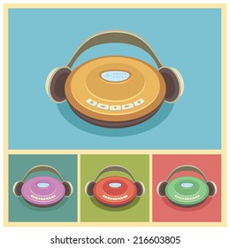 Illustration of CD player in various color