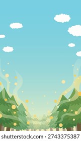 Illustration of cedar avenue with scattering pollen under a blue sky