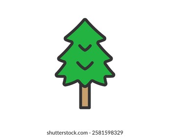 Illustration of a cedar tree icon (line drawing color).