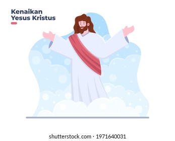  Illustration Celebrate Ascension Day of Jesus Chist. Indonesian Translate : Ilustrasi Memperingati hari kenaikan Yesus Kristus. Resurrection Jesus Christ. Jesus Cartoon design.