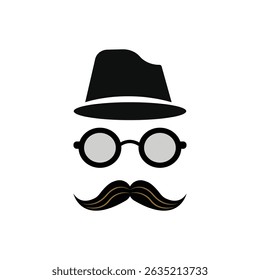 An illustration to celebrate Father's Day, featuring a hat, glasses, and a mustache.