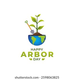 Illustration Celebrating Arbor Day with Earth, Tree, and Digging Shovel