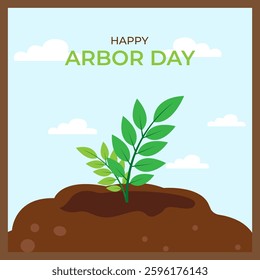 Illustration Celebrating Arbor Day with a Planted Sapling in Soil Under Blue Sky