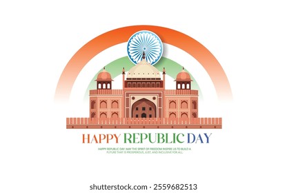 Illustration celebrating India's Republic Day, featuring red fort on white background