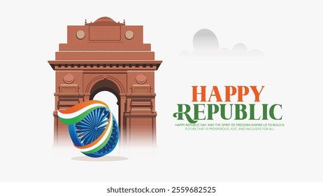 Illustration celebrating India's Republic Day, featuring red fort on white background