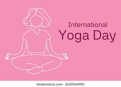 Illustration Celebrating International Yoga Day in Minimalistic Style with Calm Pink Background. A minimalist illustration of a person meditating on a pink background. It emphasizes International Yoga