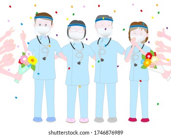 Illustration celebrating medical staff who treated patients infected with the new corona　virus.