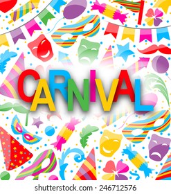 Illustration celebration background with party colorful icons and objects for Carnival - vector