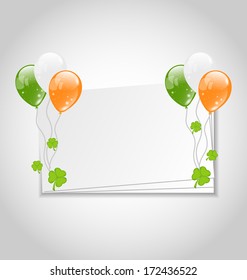 Illustration celebration card with balloons in Irish flag color for St. Patrick's Day - vector