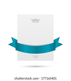 Illustration celebration card with blue ribbon isolated on white background - vector