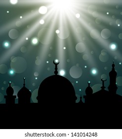 Illustration celebration glowing card for Eid Ul Adha festival - vector