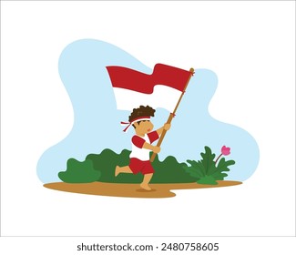 illustration of celebration of Indonesian independence day 17 August illustration of happy children celebrating Indonesian independence carrying the Indonesian flag and children saluting the Indonesia