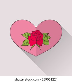 Illustration celebration romantic heart with flower rose for Valentine Day - vector