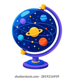 Illustration of celestial globe displaying the solar system for education
