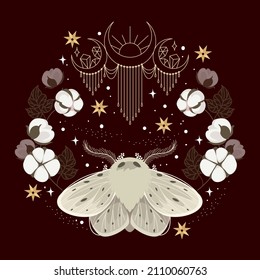 illustration of celestial moth at night with flower