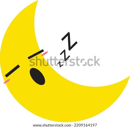 illustration celestial - yellow crescent moon phase with sleeping emotion, cute art, isolated on white background