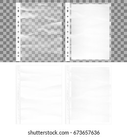 Illustration of Cellophane business form pocket mock up. Document protector and blank white A4 paper sheet in transparent plastic sleeve. And also includes EPS 10 vector