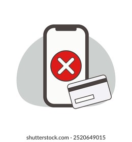 illustration of a cellphone with a cross on the screen and a credit card on the side