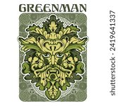 Illustration in Celtic Scandinavian style. Illustration of the Green Man painted in vintage, ancient Celtic style, with oak leaves and Celtic patterns, isolated on white, vector illustration