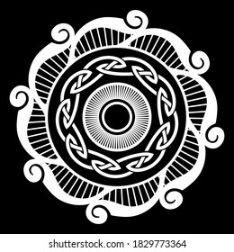 Illustration in Celtic Scandinavian style. Celtic pattern, Sun wheel, mandala, vector illustration