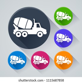 Illustration of cement truck circle icons with shadow